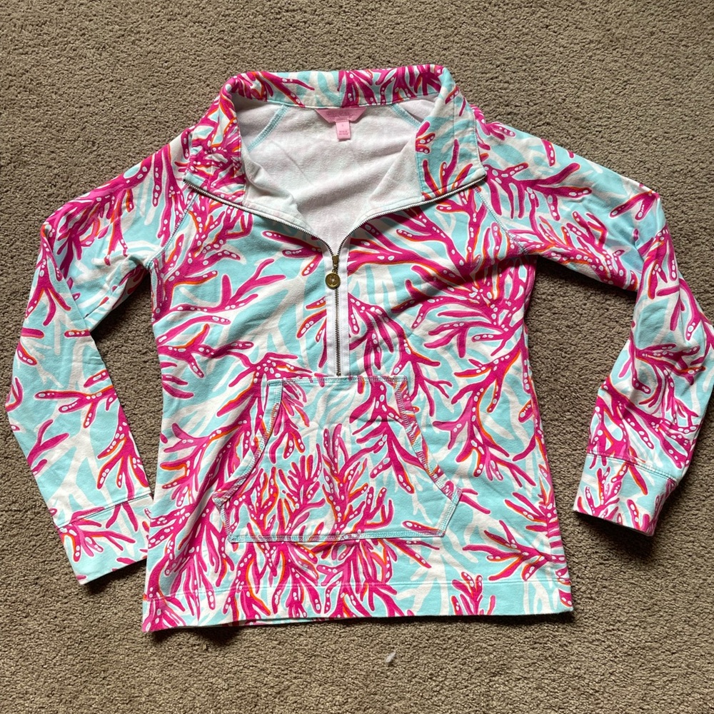 Lilly Pulitzer pink and blue coral print zip-up